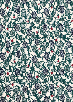 125W Katazome-shi--traditional floral pattern in blue with red hints on white background