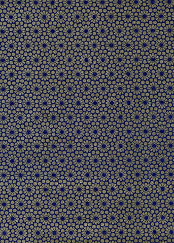 950C Yuzen Chiyogami--Gold flower blossom pattern on dark blue background