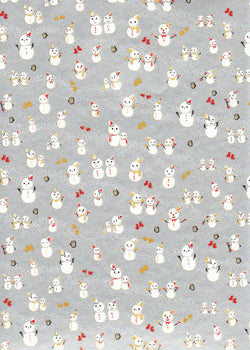 990C  Yuzen Chiyogami --White snowmen on silver background (Christmas)
