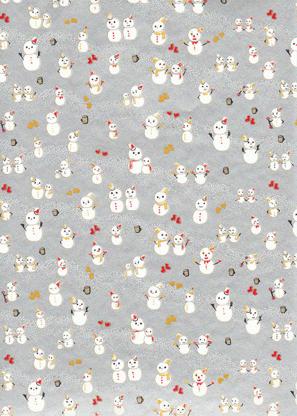 990C  Yuzen Chiyogami --White snowmen on silver background (Christmas)