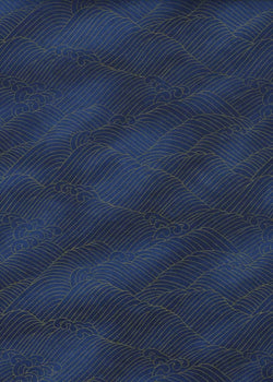 1017C Yuzen Chiyogami--Gold wave pattern on blue background