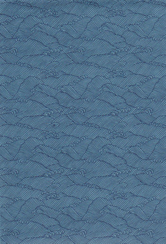 998-1035C  Yuzen Chiyogami--Blue paper with a decorative wave pattern in dark blue