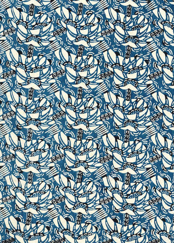 103W Katazome-shi--Blue and black pattern on white background