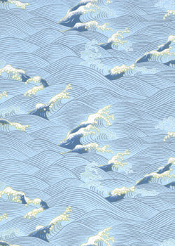 1045C Yuzen Chiyogami--Blue wave pattern on light and dark blue background