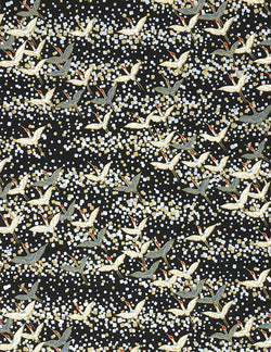 147C Yuzen Chiyogami--White and grey cranes on a black background