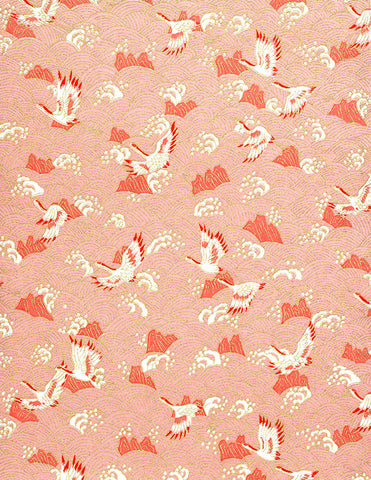 193C Yuzen Chiyogami--White cranes with pink accents on a white and pink background