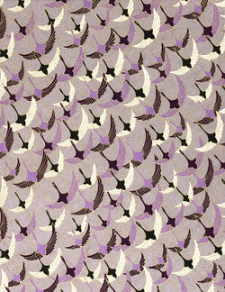 83-302C Yuzen Chiyogami--White, black, and purple cranes on a purple background