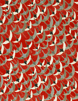 83-357C Yuzen Chiyogami--White, grey, and black cranes on a red background