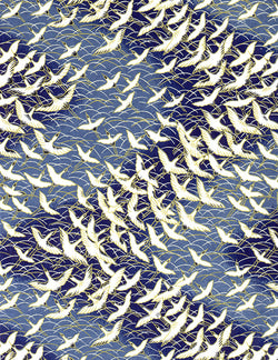 123-39C Yuzen Chiyogami--White cranes with gold accents on a gold and blue background