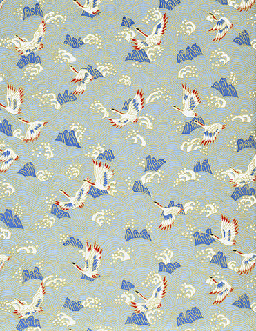 193-414C Yuzen Chiyogami--White cranes with blue accents on a white and blue background