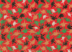 5037 Yuzen Chiyogami--cranes on red background
