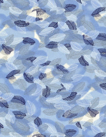 600-635C Yuzen Chiyogami--blue and white leaf patterns on blue background