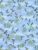 703C Yuzen Chiyogami--gold and green dragonflies on blue background