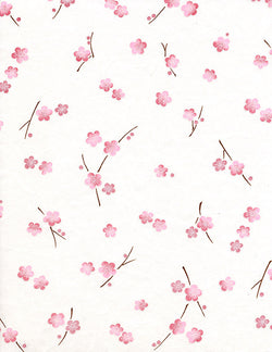 732-733C Yuzen Chiyogami--branches of pink plum blossoms on a white background