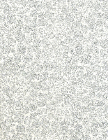 739C Yuzen Chiyogami--simple silver floral blossom pattern on white background