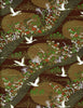 754C Yuzen Chiyogami--White cranes with gold accents on a green and rich brown background