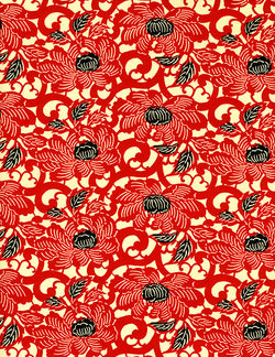 770C Yuzen Chiyogami--red flowers with black leaf accents on cream background