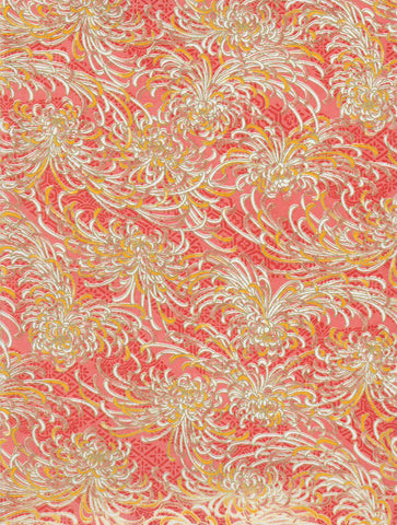 704-793C Yuzen Chiyogami--feather-like white and yellow motif on orange background.
