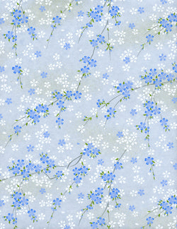 809-811C Yuzen Chiyogami--branches of white and blue cherry blossoms on blue background