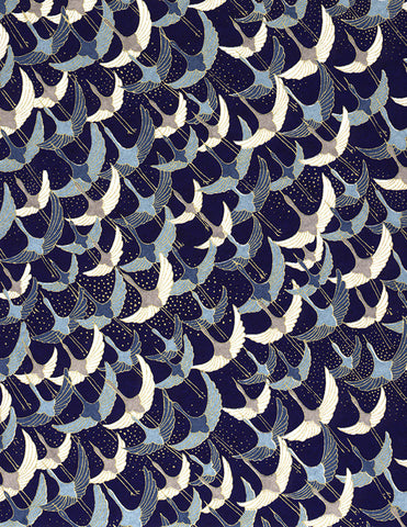 83C Yuzen Chiyogami--White, grey, and blue cranes on a blue background