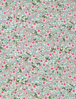 840C Yuzen Chiyogami--pink and white cherry blossoms on light blue background