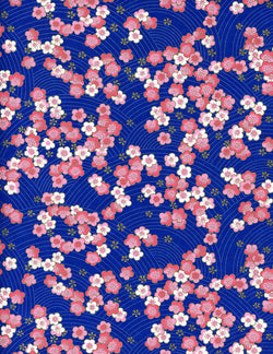 876-877C Yuzen Chiyogami--pink and white plum blossoms on bright blue background