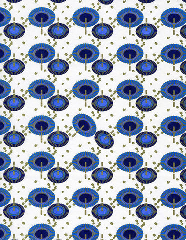 889C Yuzen Chiyogami--blue and black parasols on white background with gold accents
