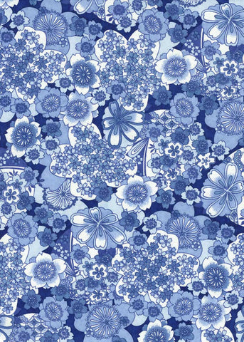946C Yuzen Chiyogami--White and blue floral pattern