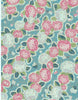 988C Yuzen Chiyogami--Light purple/blue and pink hydrangeas on a turquoise and green background