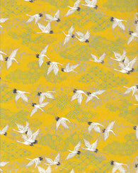 1004-1005C  Yuzen Chiyogami--White and black cranes on a yellow background